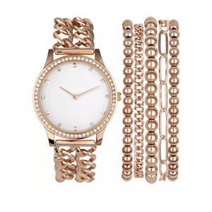 INC INTERNATIONAL CONCEPTS Women's Rose Gold-Tone Double-Row Link Bracelet Watch